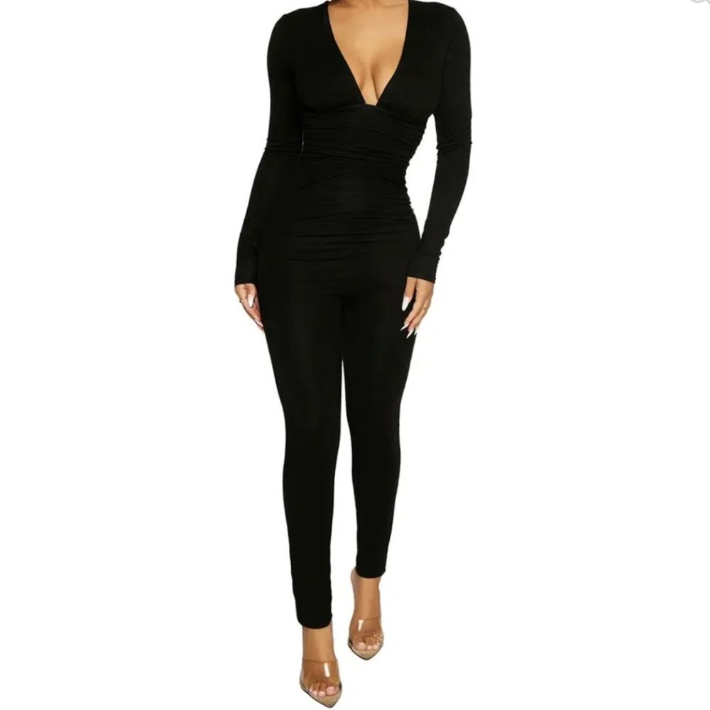 Naked Wardrobe Gathered Long Sleeve Jumpsuit, NWT, Size M